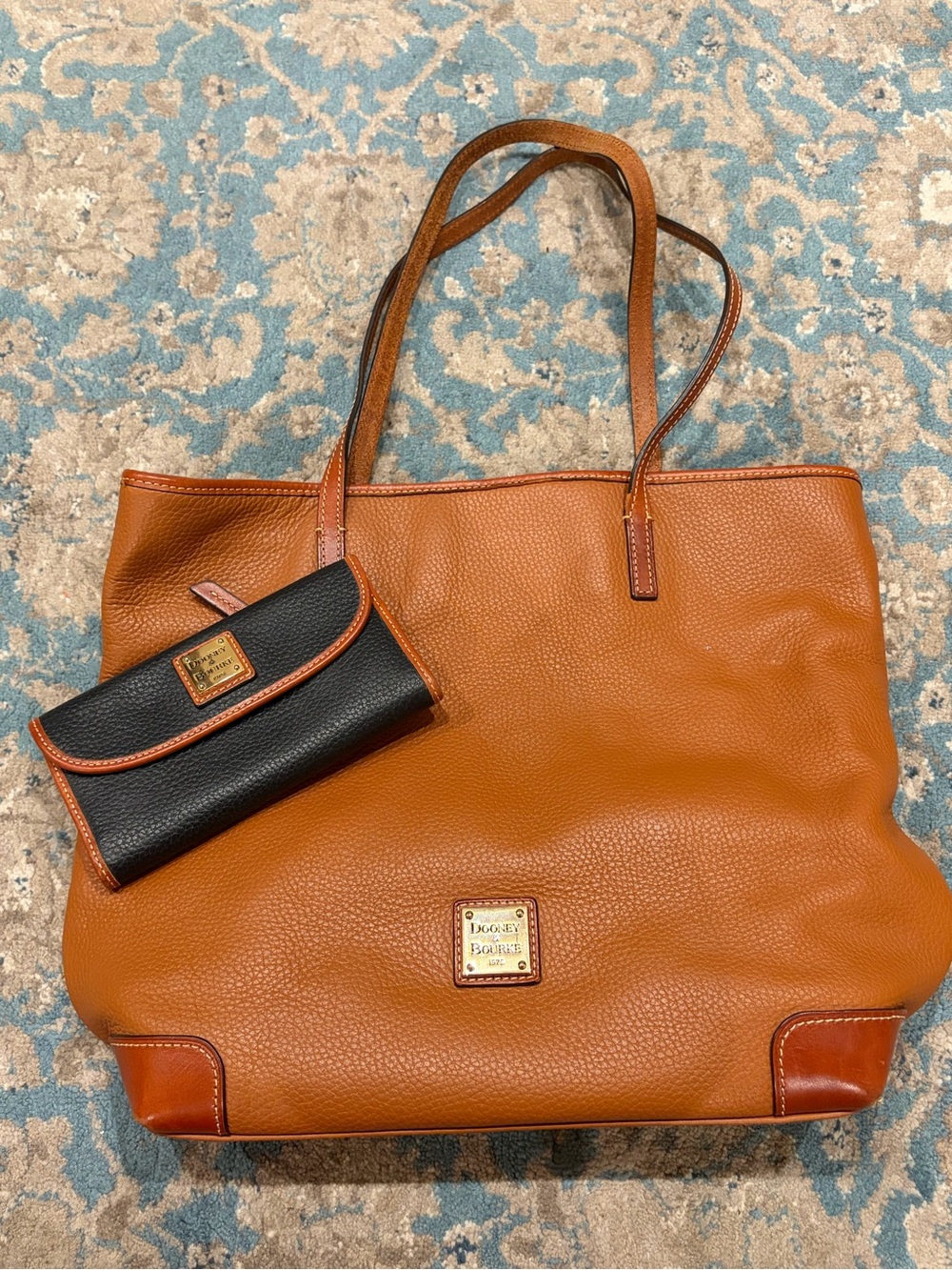 Dooney & Bourke Tan and Black Pebbled Leather Tote with Black Wallet